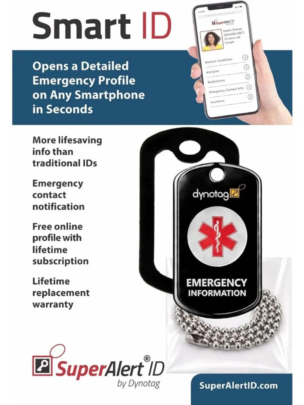 Stylish Medical Alert Pendant for Men & Women | Smart ID with Online Profile